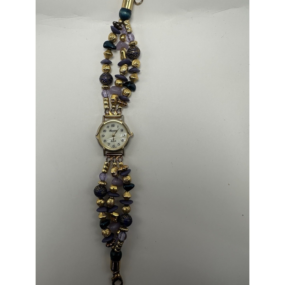 Ronica Womens MOP Watch Beaded New Battery 24MM 8" Gold Tone A49
